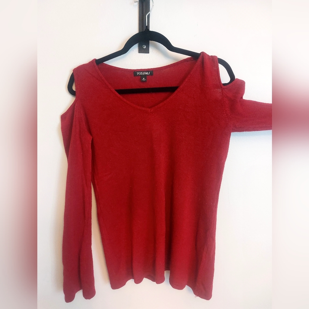 Red Cold Shoulder sweater by Roz & Ali